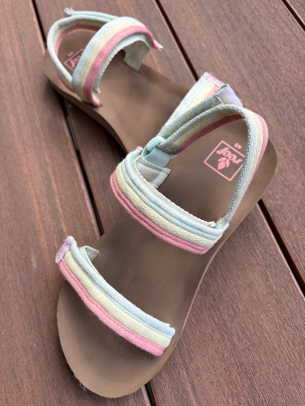 Reef Kids Sandals Pink Blue Yellow Striped Velcro